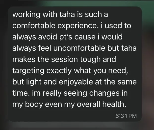 Client review screenshot about comfortable PT sessions