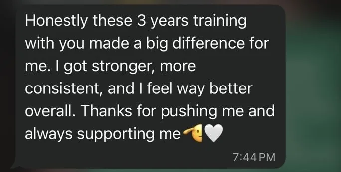 Client review screenshot about three years of training progress