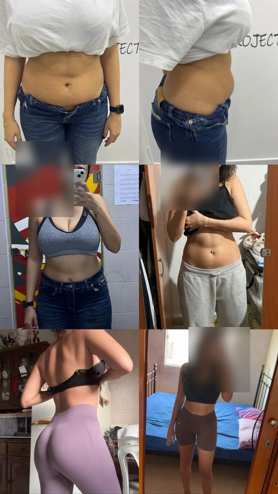 Women’s transformation collage with blurred faces.